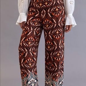 NWT Anthro, gorgeous full-leg printed satin pants